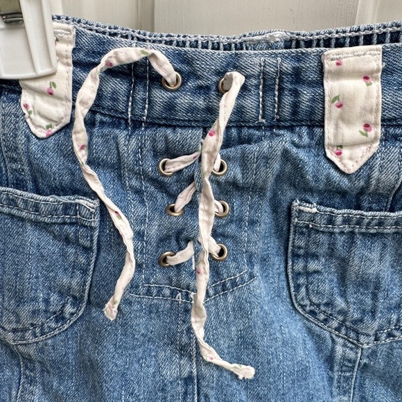 Koala Kids 3T Girls Blue Denim Drawstring Skort with Pockets and Floral Pattern - Picture 2 of 7